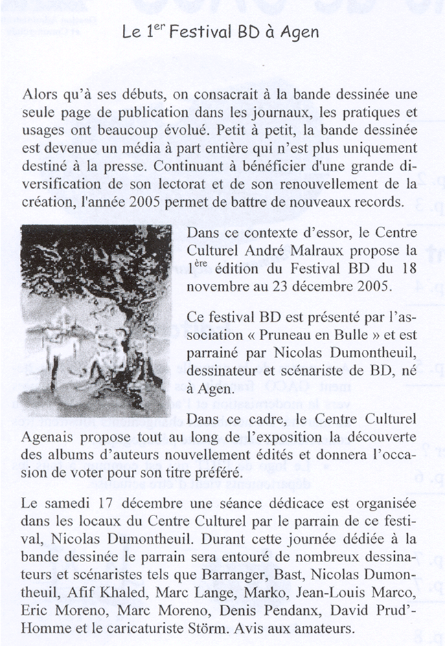 revue de presse pour le Festival de BD de l'Agenais - Pruneau en Bulle dition 2005