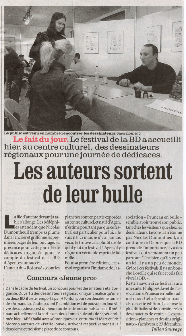 revue de presse de La Dpche pour le Festival de BD de l'Agenais - Pruneau en Bulle dition 2005