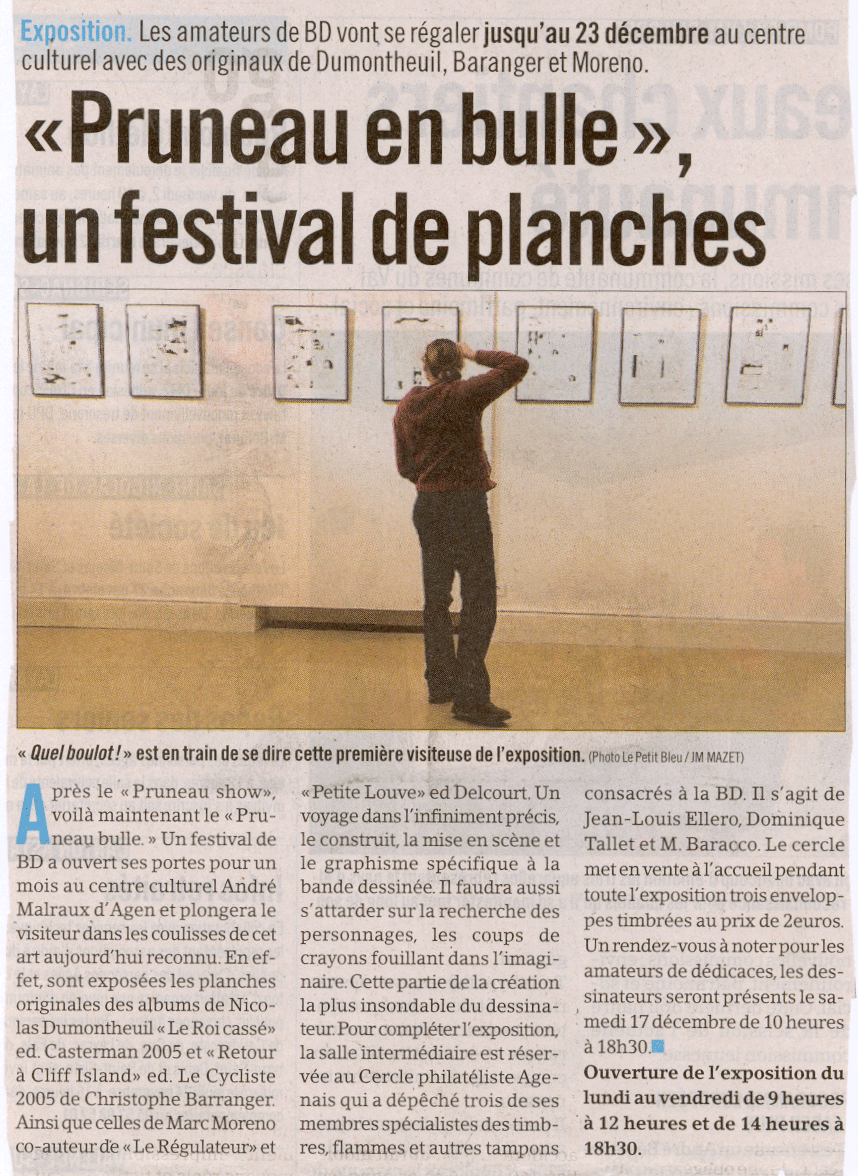 revue de presse du Petit Bleu pour le Festival de BD de l'Agenais - Pruneau en Bulle dition 2005