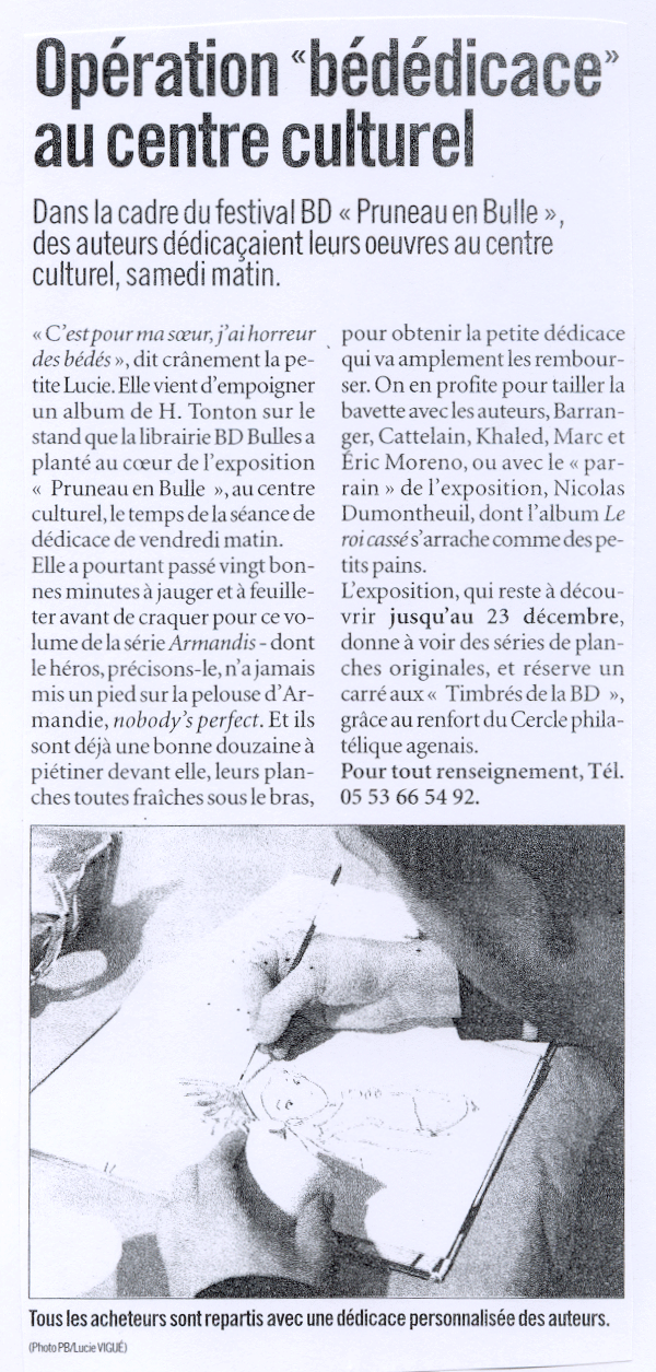 revue de presse du Petit Bleu pour le Festival de BD de l'Agenais - Pruneau en Bulle dition 2005