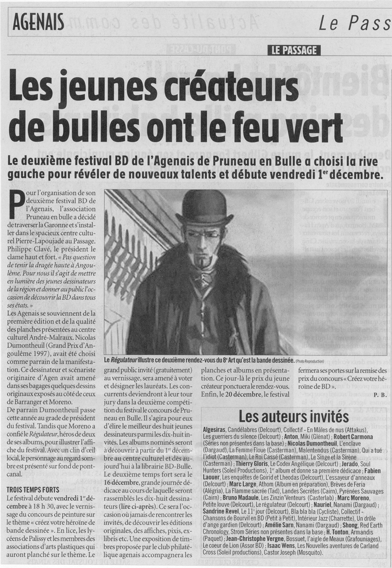 article du 28 novembre 2006 par le Petit Bleu pour le 2me Festival de bandes dessines de l'Agenais