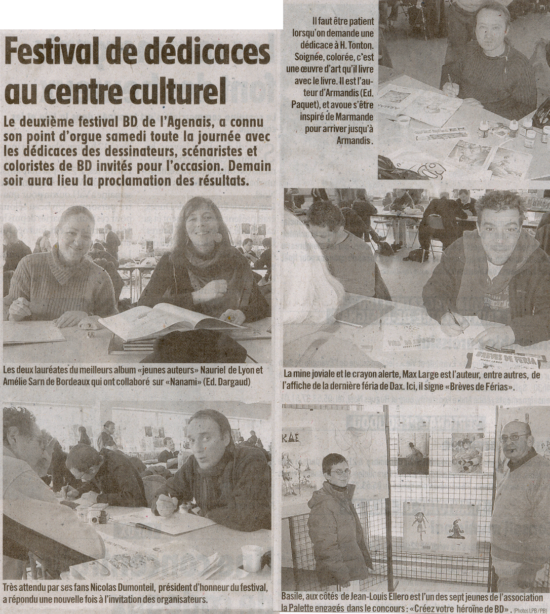 article du Petit bleu du 19 dcembre 2006 pour le 2me festival de bandes dessines de l'Agenais  Le Passage -47520- 