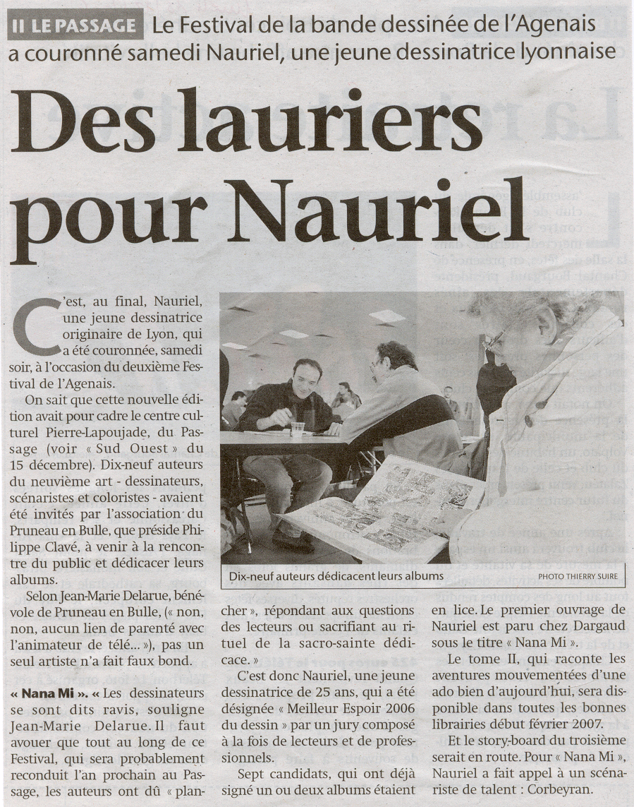 article de Sud-Ouest du 18 dcembre 2006 pour le 2me festival de bandes dessines de l'Agenais  Le Passage -47520- 